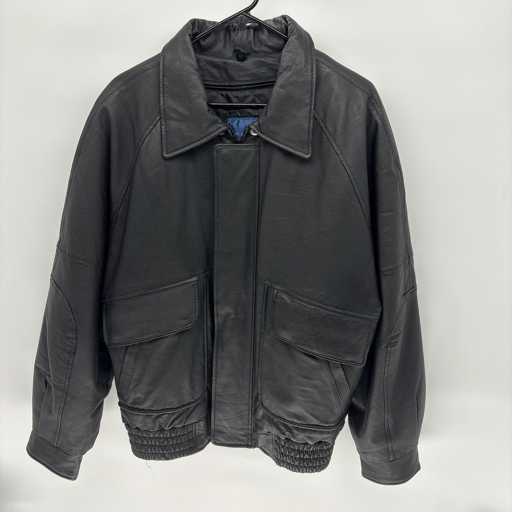 Vintage Town Craft Smooth Leather Aviator Bomber Jacket Collared Retro Flight M